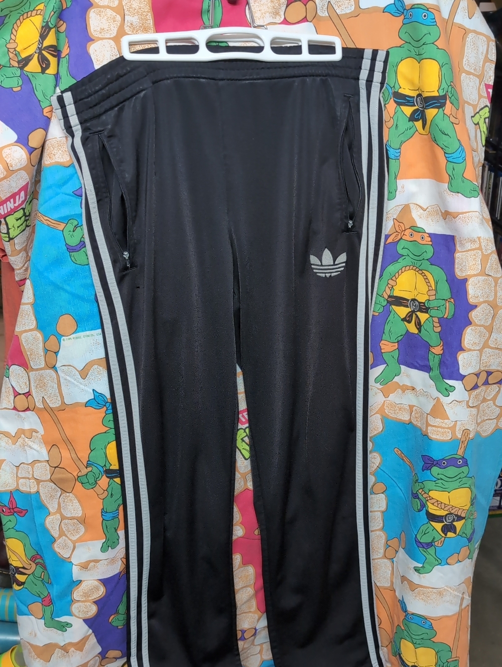 Vintage Adidas Black Jogger Pants with Gray Triple Stripes